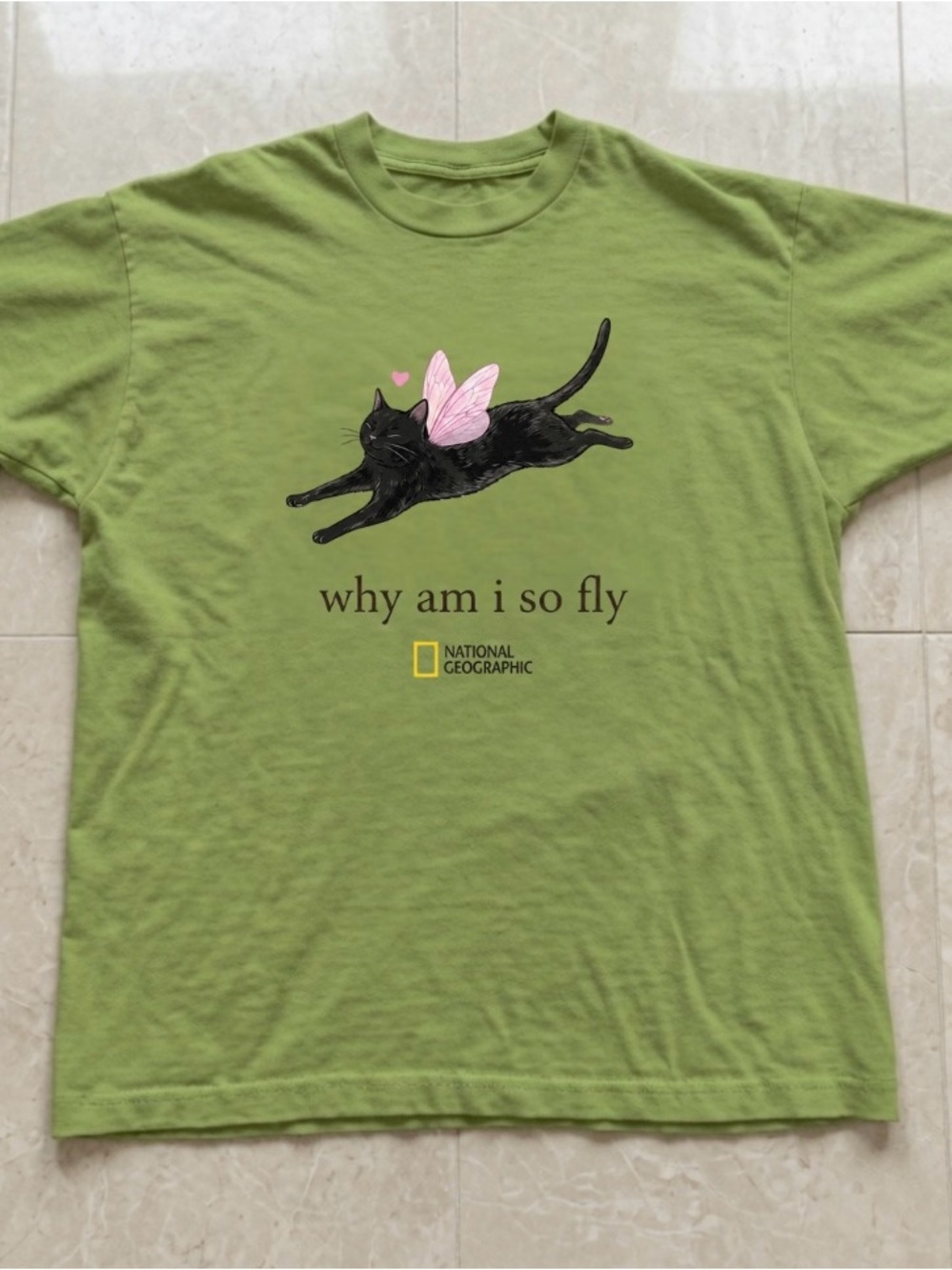 National Geographic "Why Am I So Fly" Green Cat Graphic T-Shirt